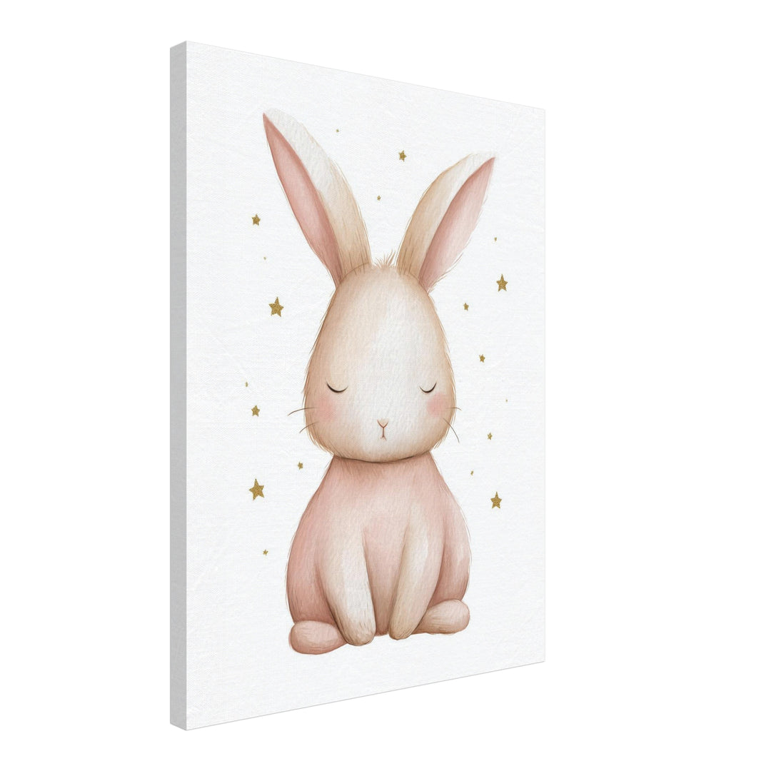 Zarter schlafender Hase Aquarell Leinwandbild abstrakt – Leinwand auf Holzrahmen – Ansicht 2