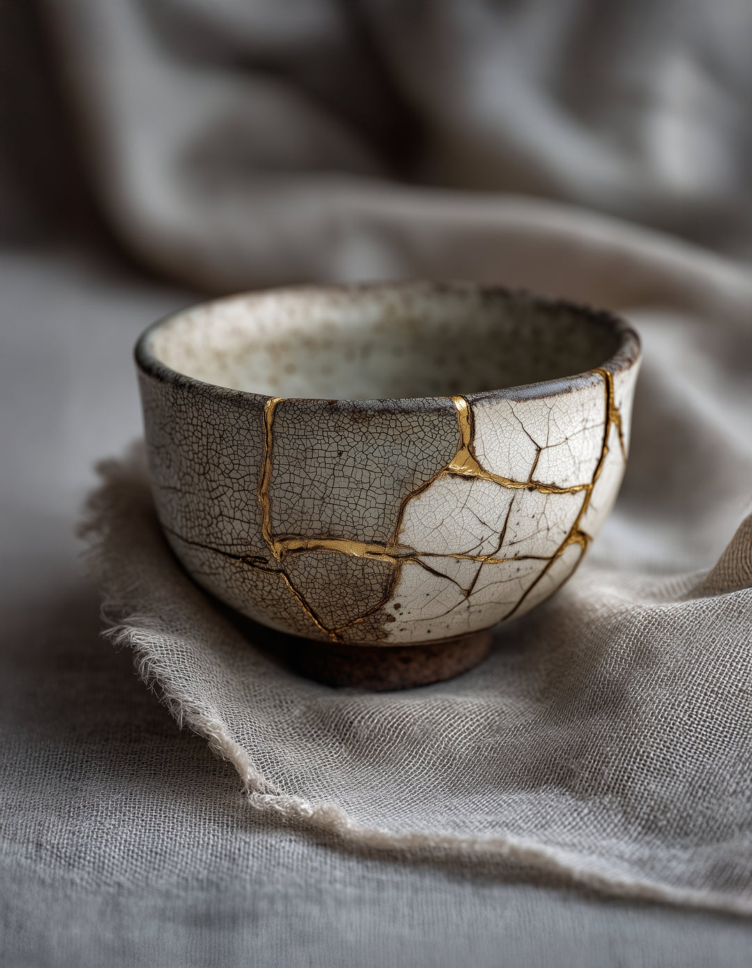 Kintsugi Schale mit Goldnaht Zen – Wandkunst