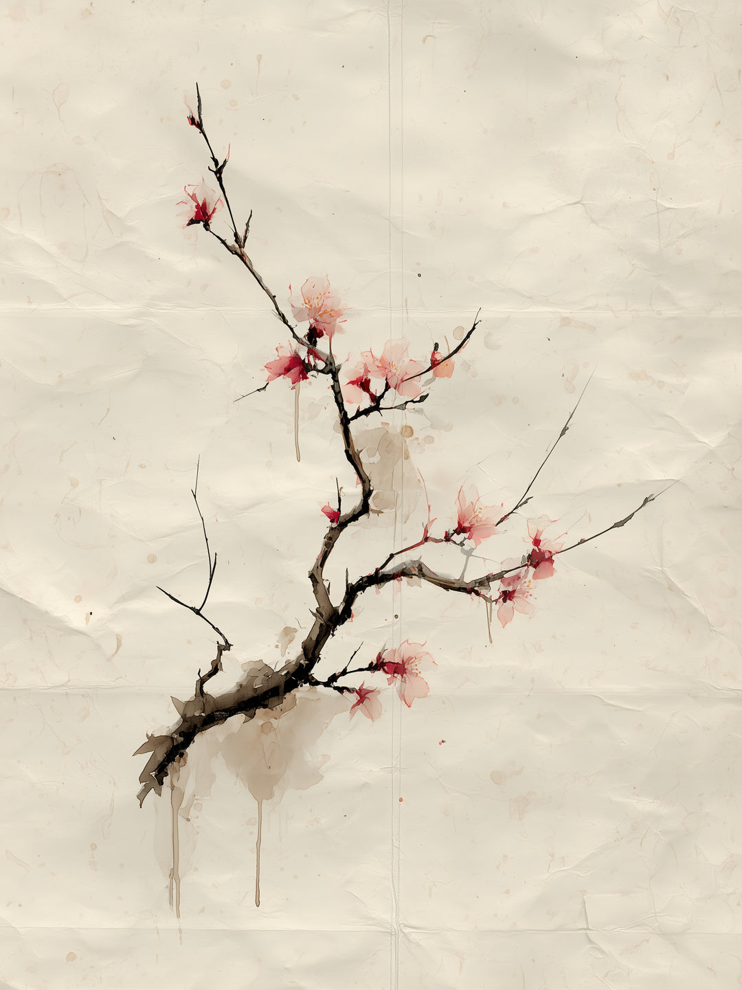 Kirschblütenzweig Aquarell Zen – Wandkunst