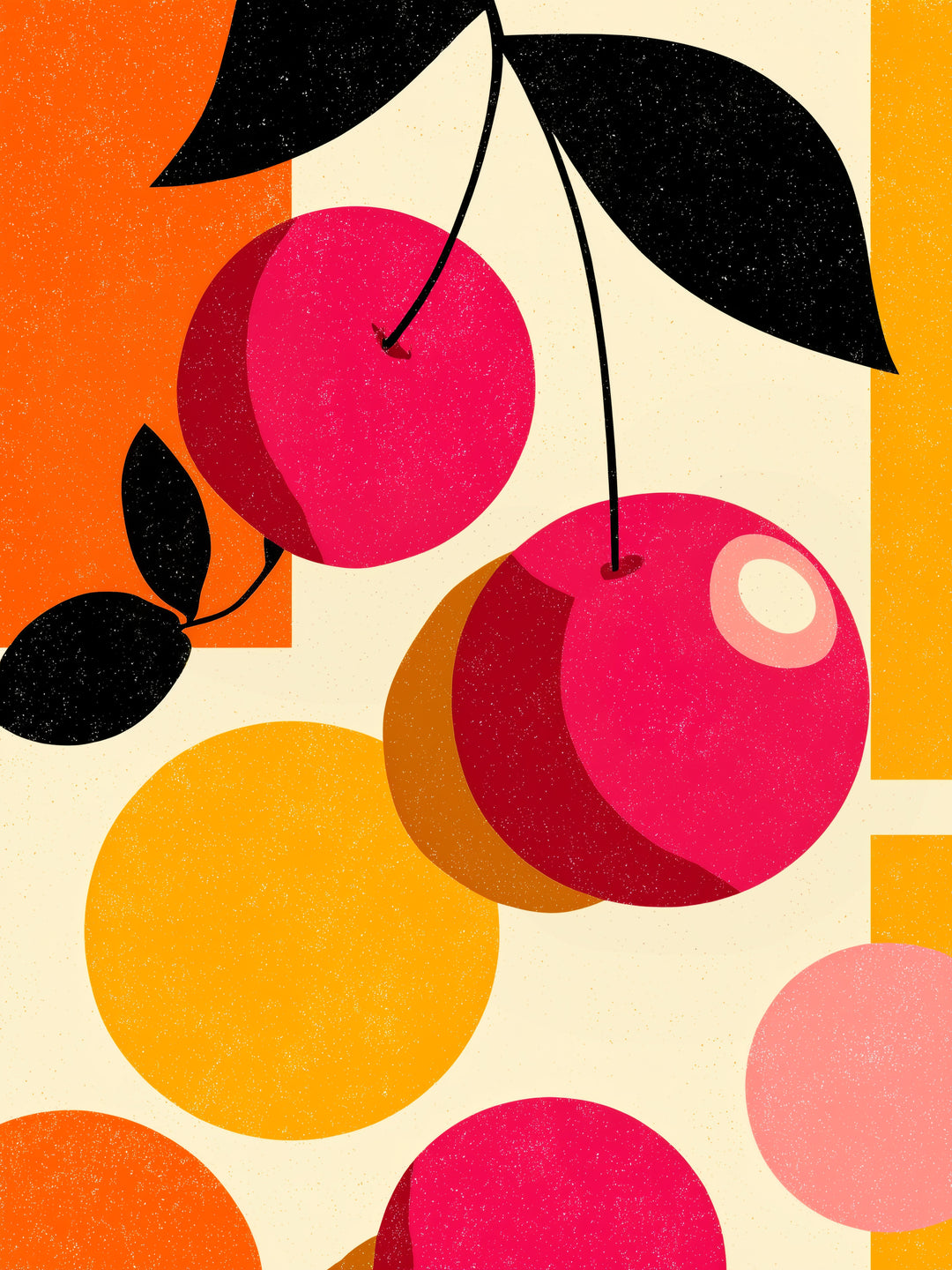 Kirschen Grafik Formen Retro – Wandkunst