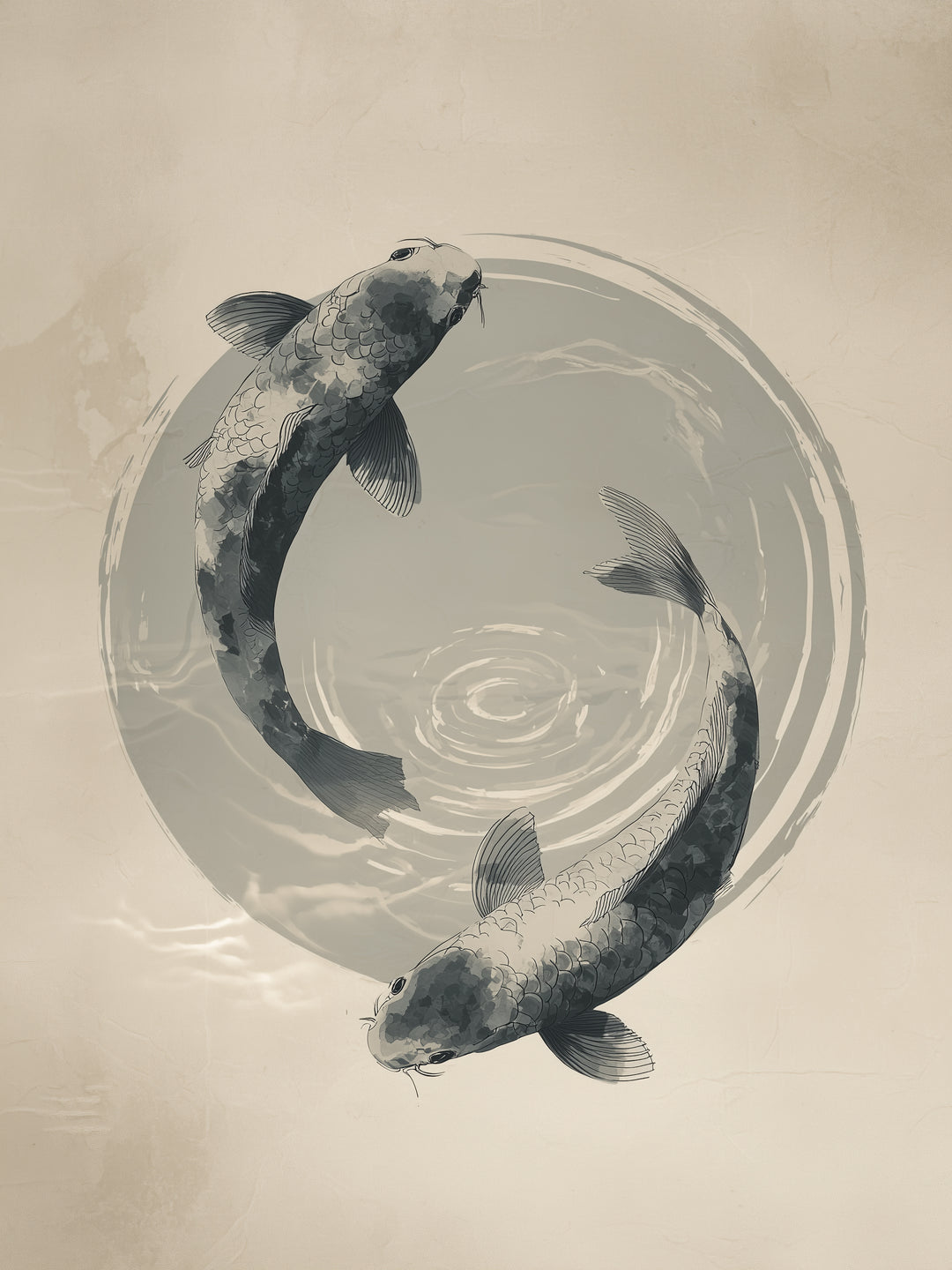 Koi im Kreis Zen – Wandkunst