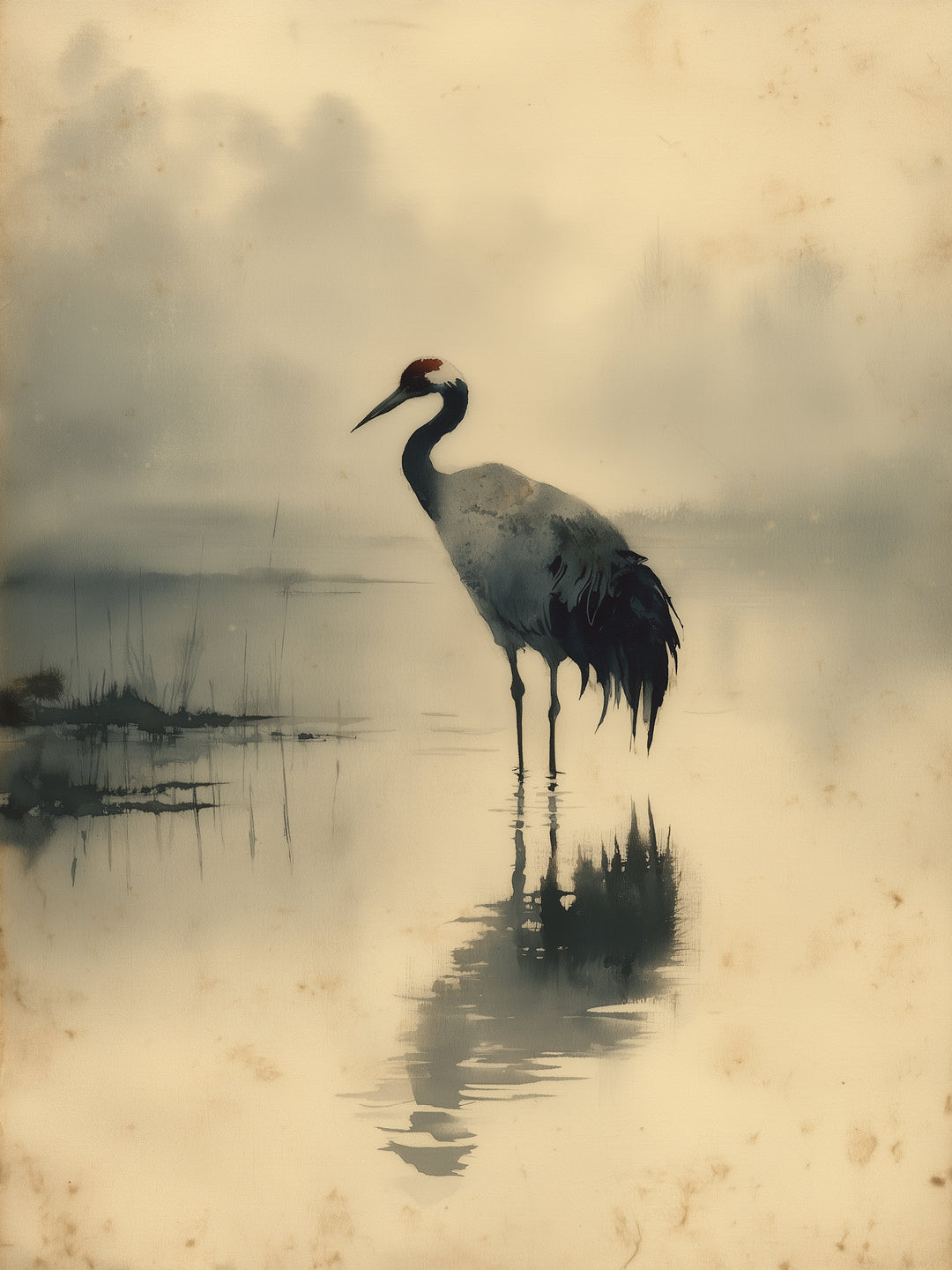Kranich im Nebel Zen – Wandkunst