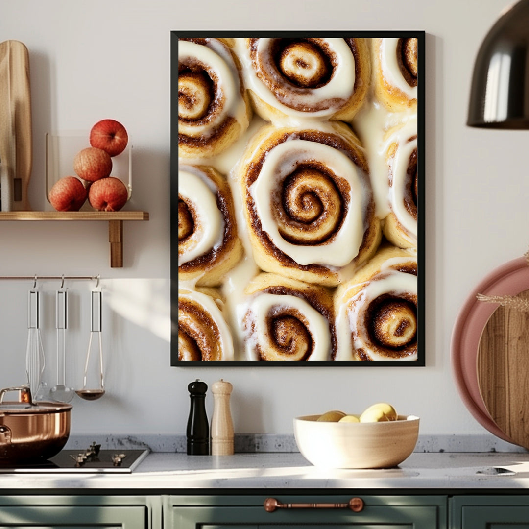 Zimtschnecken mit Zuckerguss Poster – Schwarzer Rahmen – Produktfoto