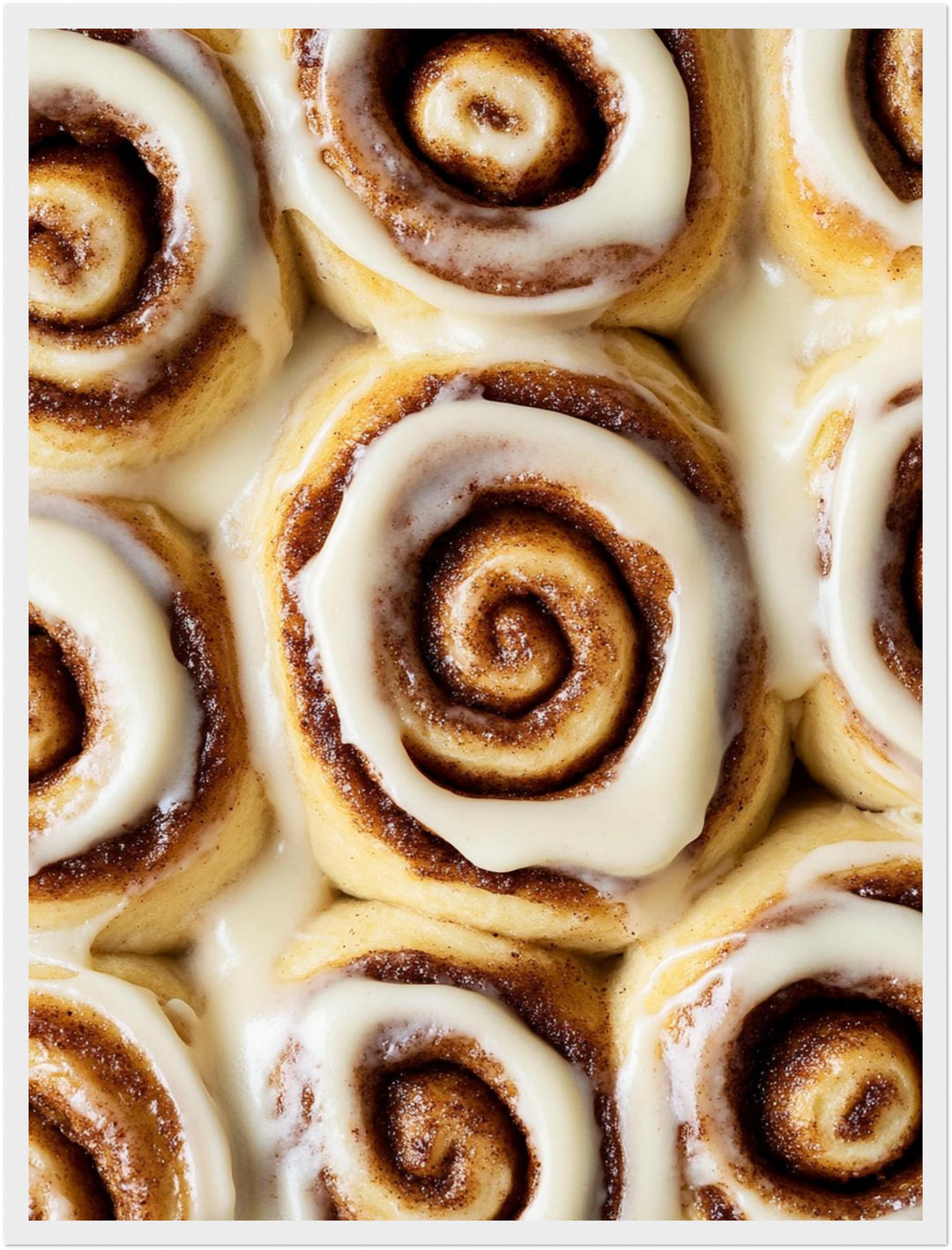 Zimtschnecken mit Zuckerguss Poster – Weißer Rahmen – Produktfoto