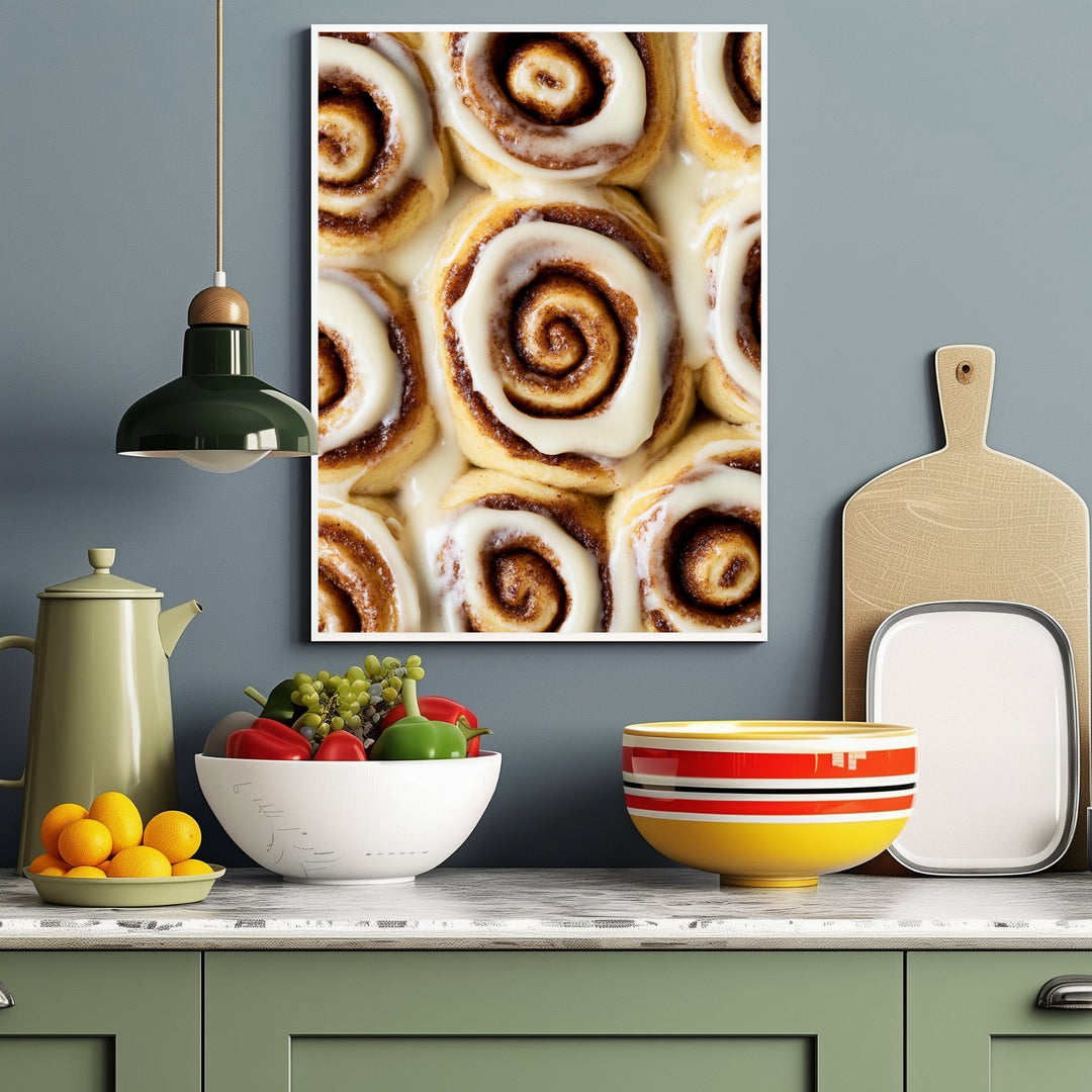 Zimtschnecken mit Zuckerguss Poster – Weißer Rahmen – Produktfoto
