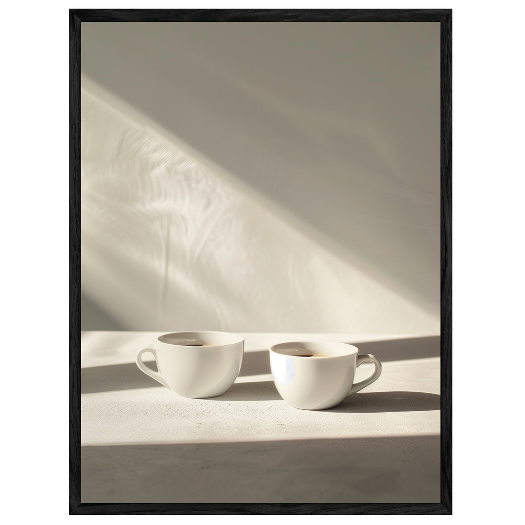 Zwei Kaffeetassen minimalistisch Leinwandbild Kueche – Leinwand auf Holzrahmen – Ansicht 4