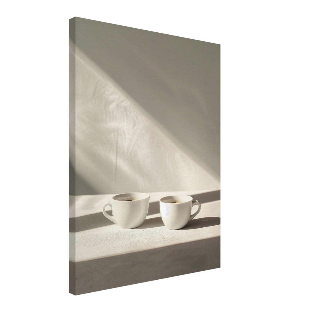 Zwei Kaffeetassen minimalistisch Leinwandbild Kueche – Leinwand auf Holzrahmen – Ansicht 2