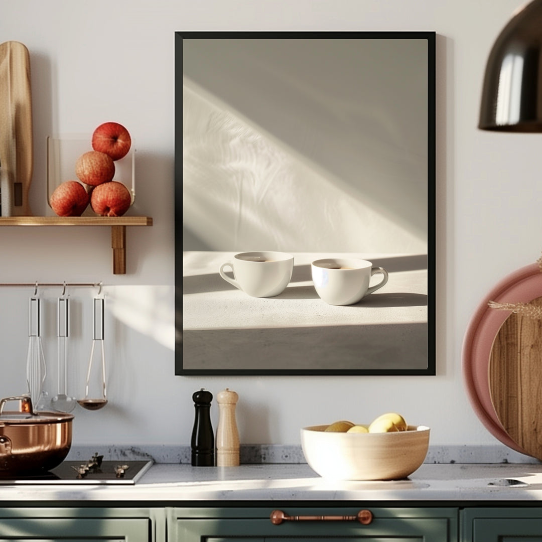 Zwei Kaffeetassen minimalistisch Poster Kueche – mattes Kunstdruck-Papier – Ansicht 2