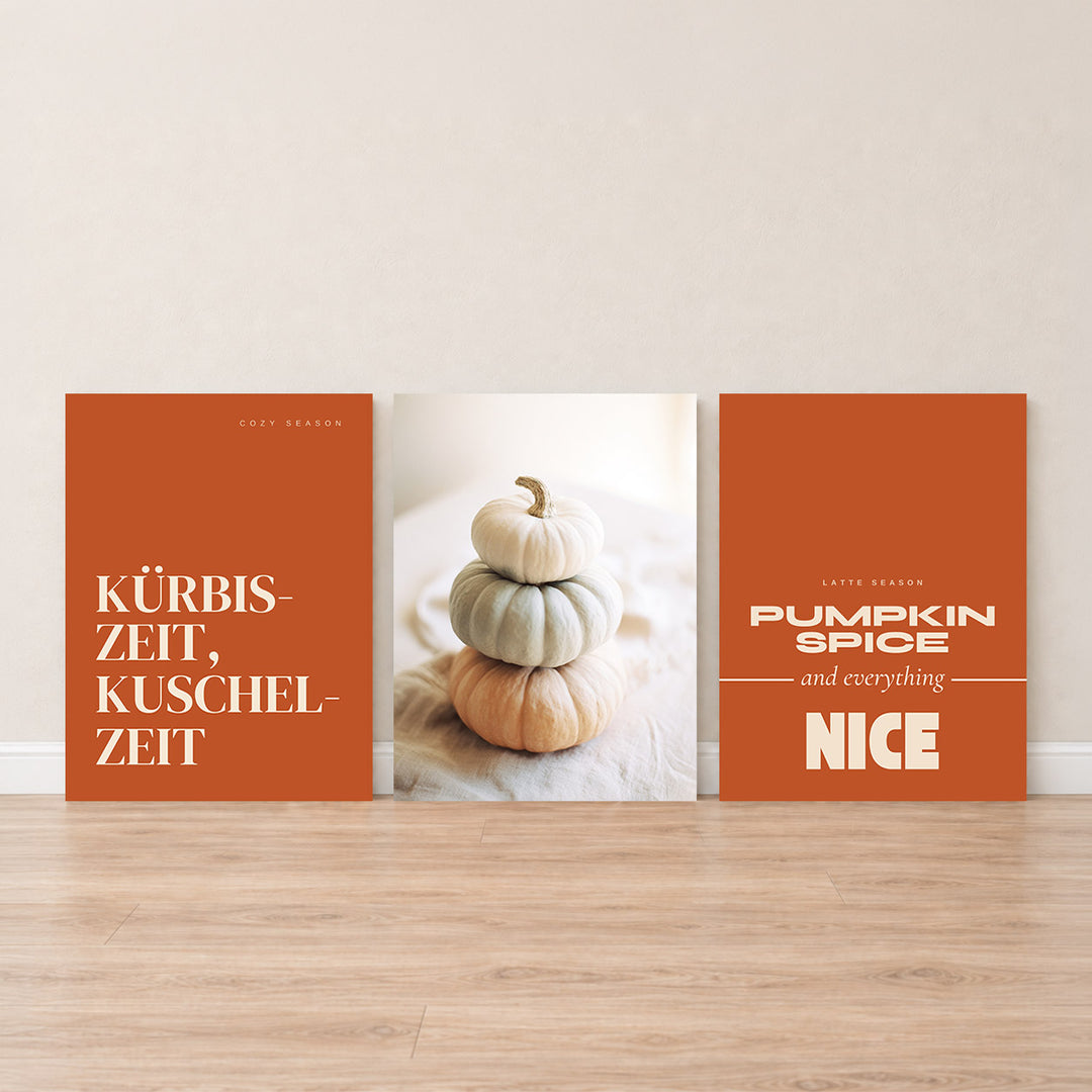 Set-Ansicht: Kürbiszeit Leinwand Set – Sprüche & Stillleben (3er)