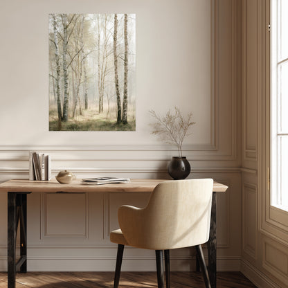 Birkenwald im Morgenlicht Poster