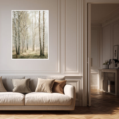 Birkenwald im Morgenlicht Poster