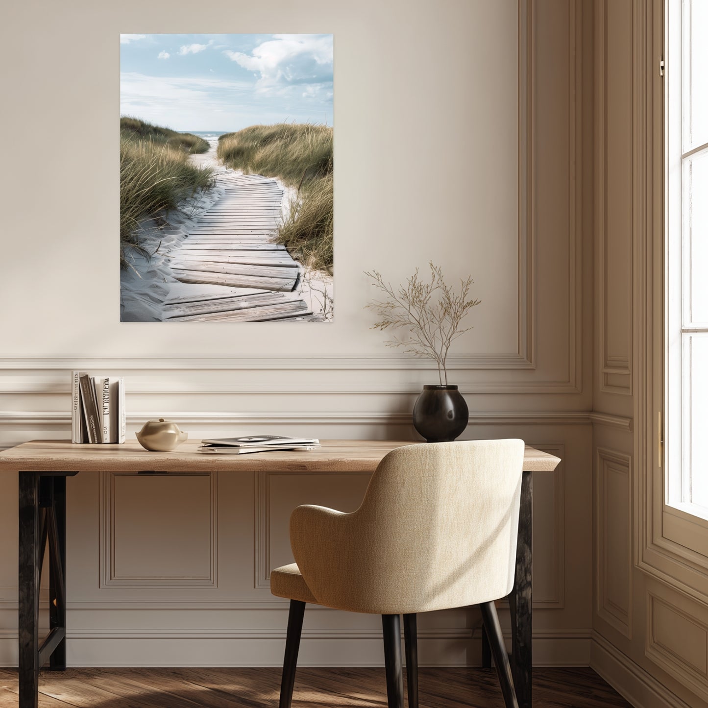 Holzsteg durch Dünen Leinwandbild