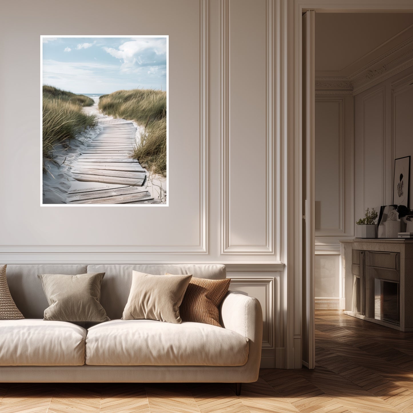 Holzsteg durch Dünen Poster