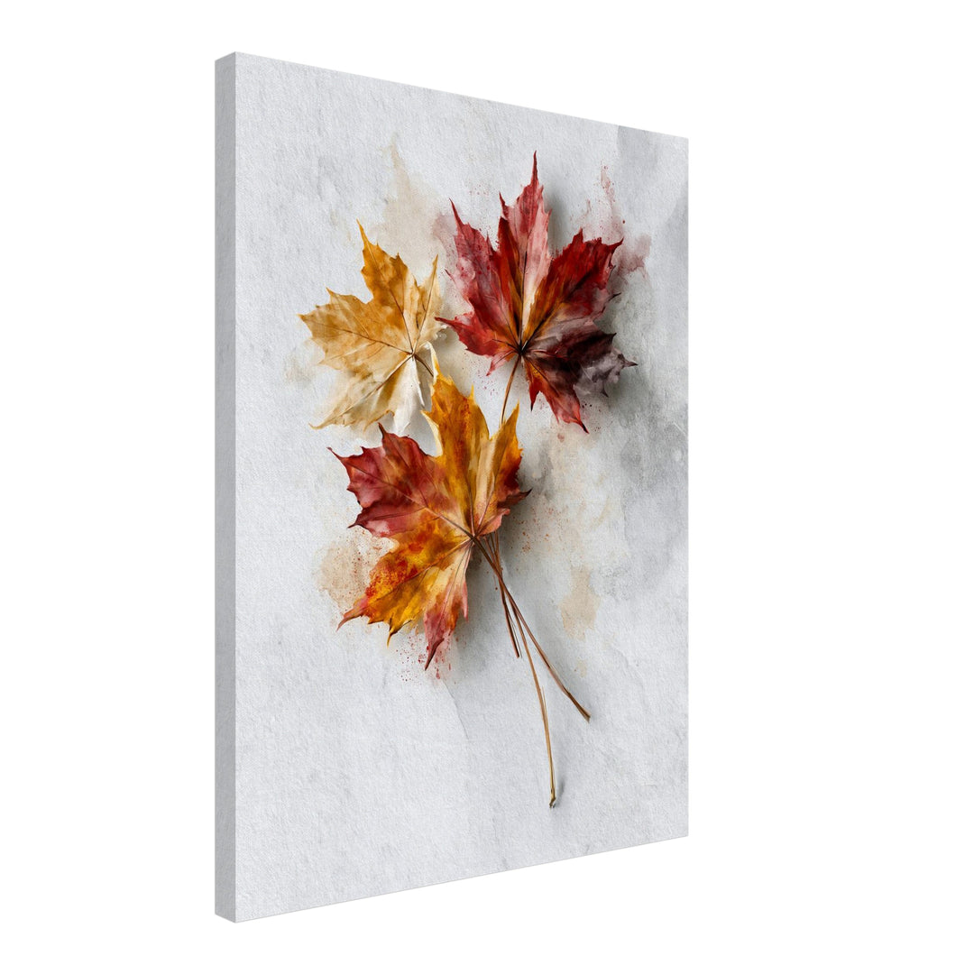 Herbstblätter im Aquarell Leinwandbild – Schräge Ansicht – Produktfoto