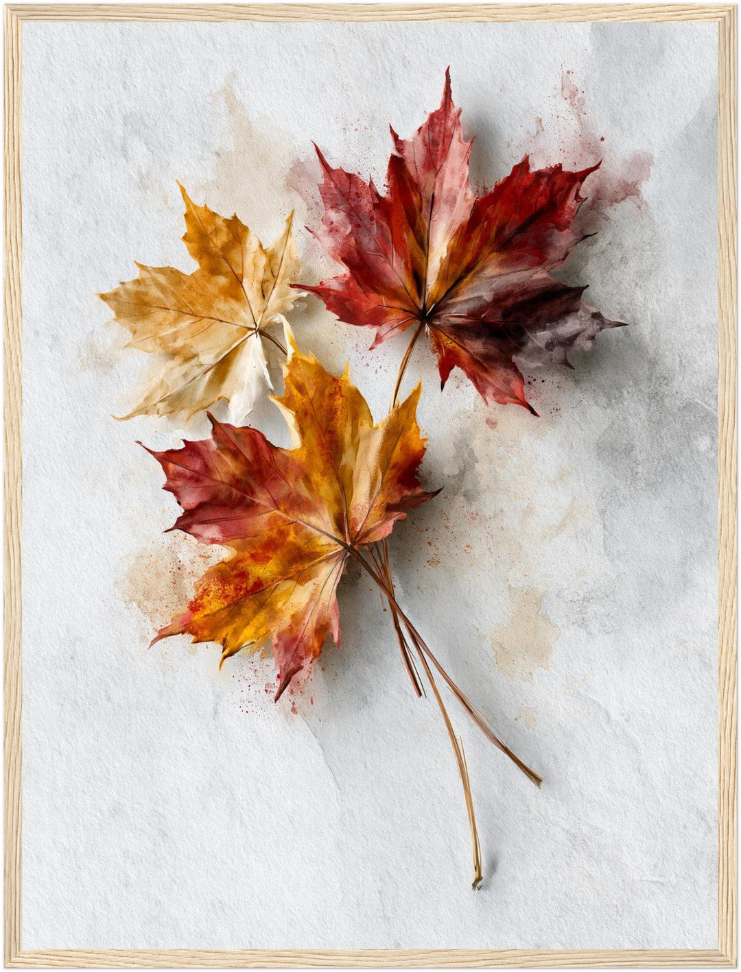 Herbstblätter im Aquarell Poster – Holz natur Rahmen – Produktfoto