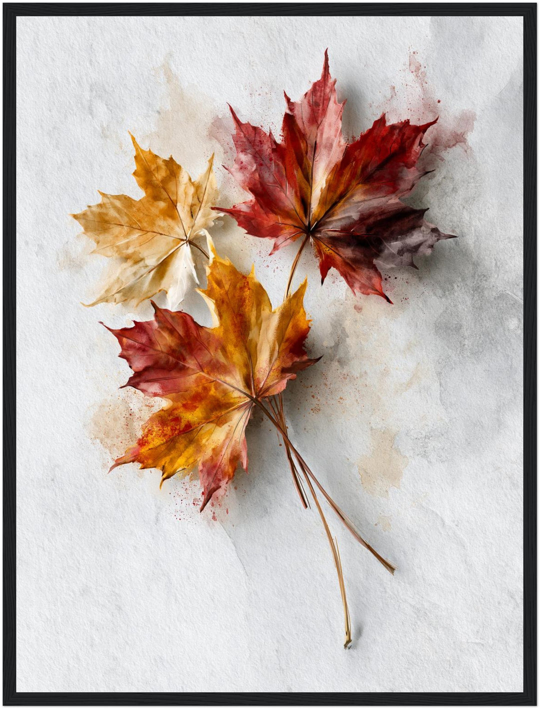 Herbstblätter im Aquarell Poster – Schwarzer Rahmen – Produktfoto