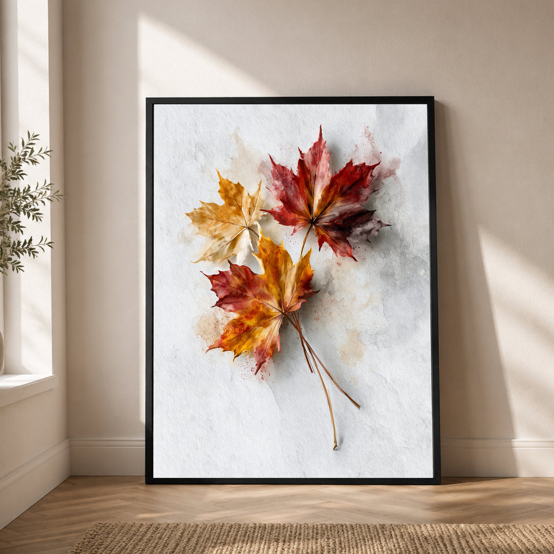 Herbstblätter im Aquarell Poster – Schwarzer Rahmen – Produktfoto