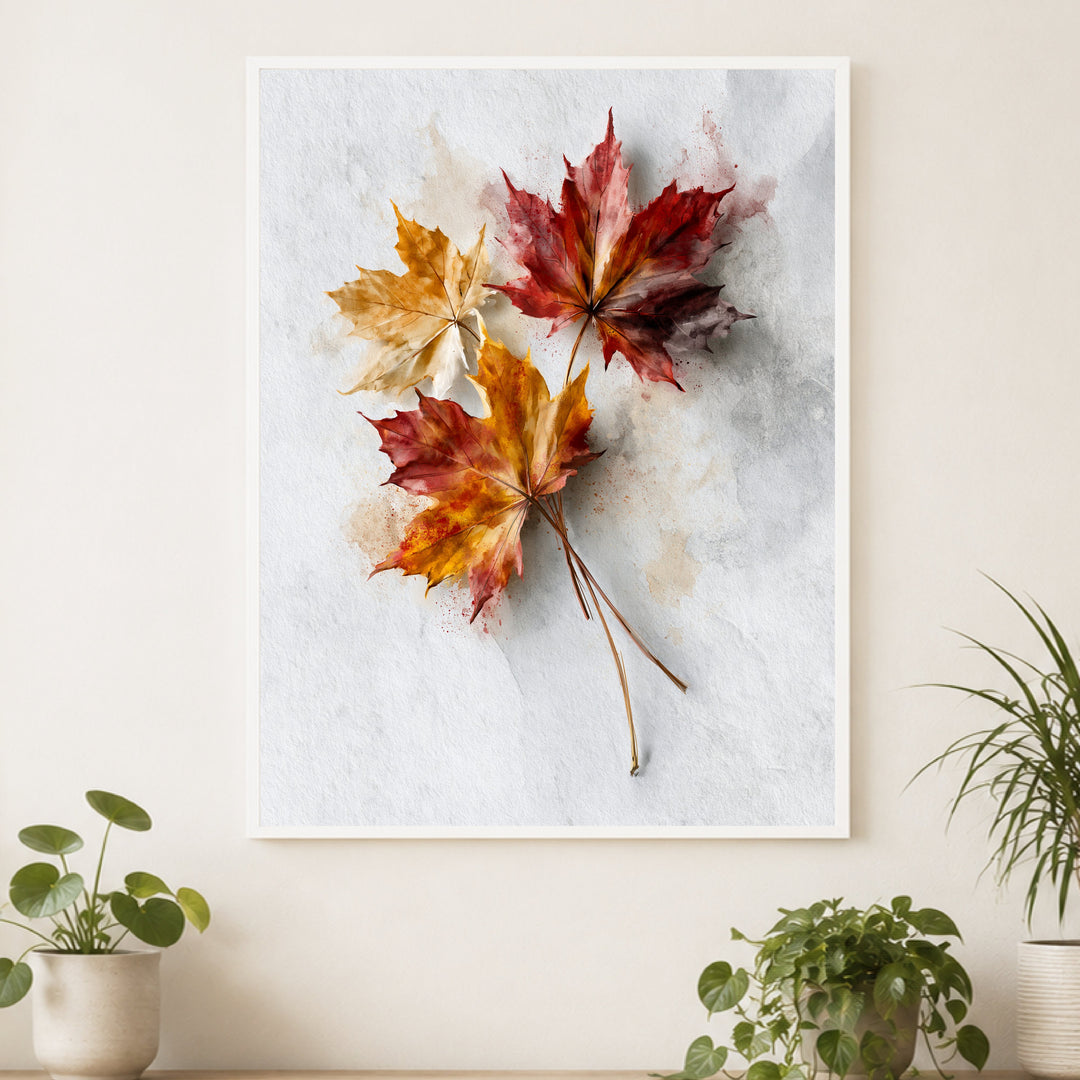 Herbstblätter im Aquarell Poster – Weißer Rahmen – Produktfoto
