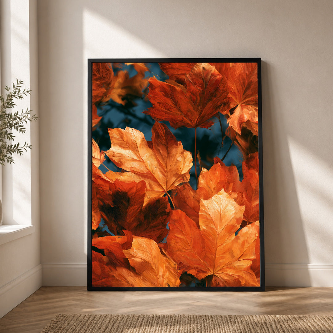 Herbstblätter im Glühen Poster – Schwarzer Rahmen – Produktfoto