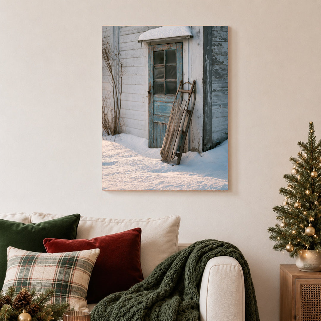 Alter Schlitten im Schnee Poster – Ohne Rahmen – Produktfoto