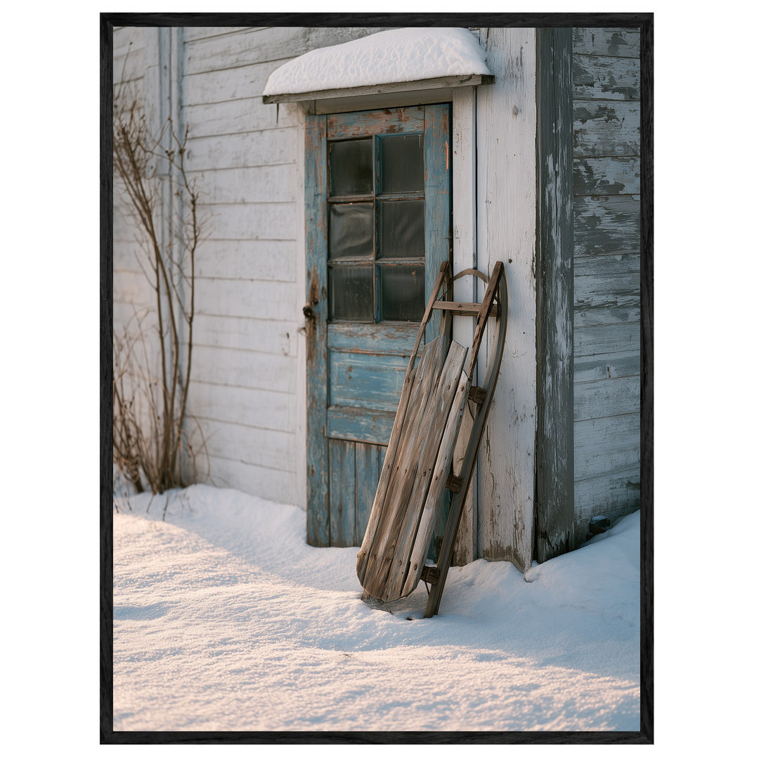 Alter Schlitten im Schnee Leinwandbild – Leinwandbild