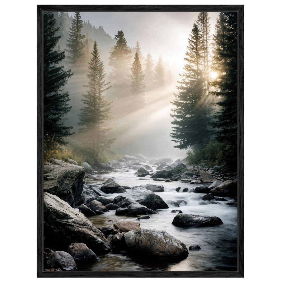 Bach im Morgennebel Leinwandbild Landschaft – Leinwand auf Holzrahmen – Ansicht 4