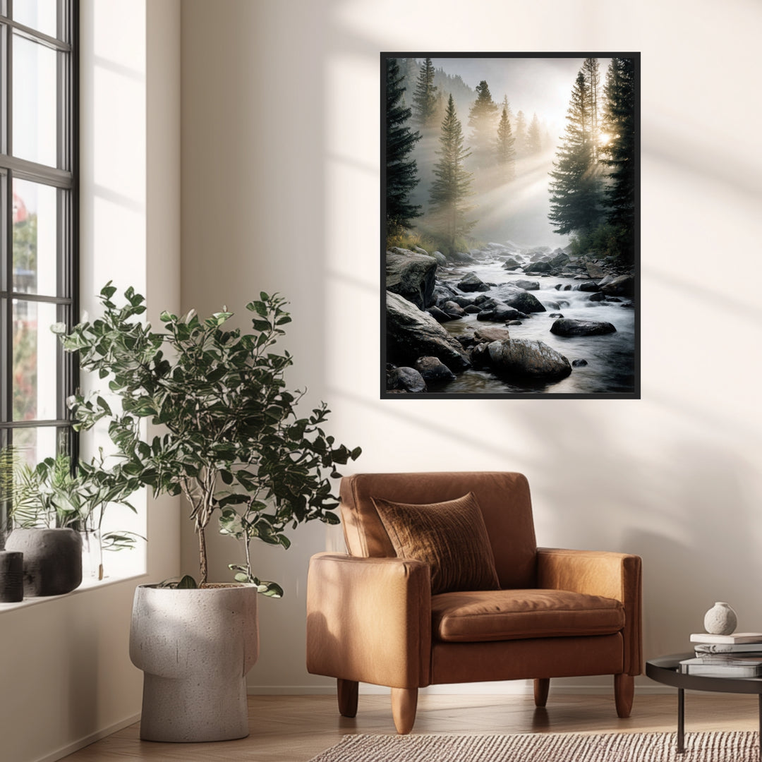 Bach im Morgennebel Poster Landschaft – mattes Kunstdruck-Papier – Ansicht 2