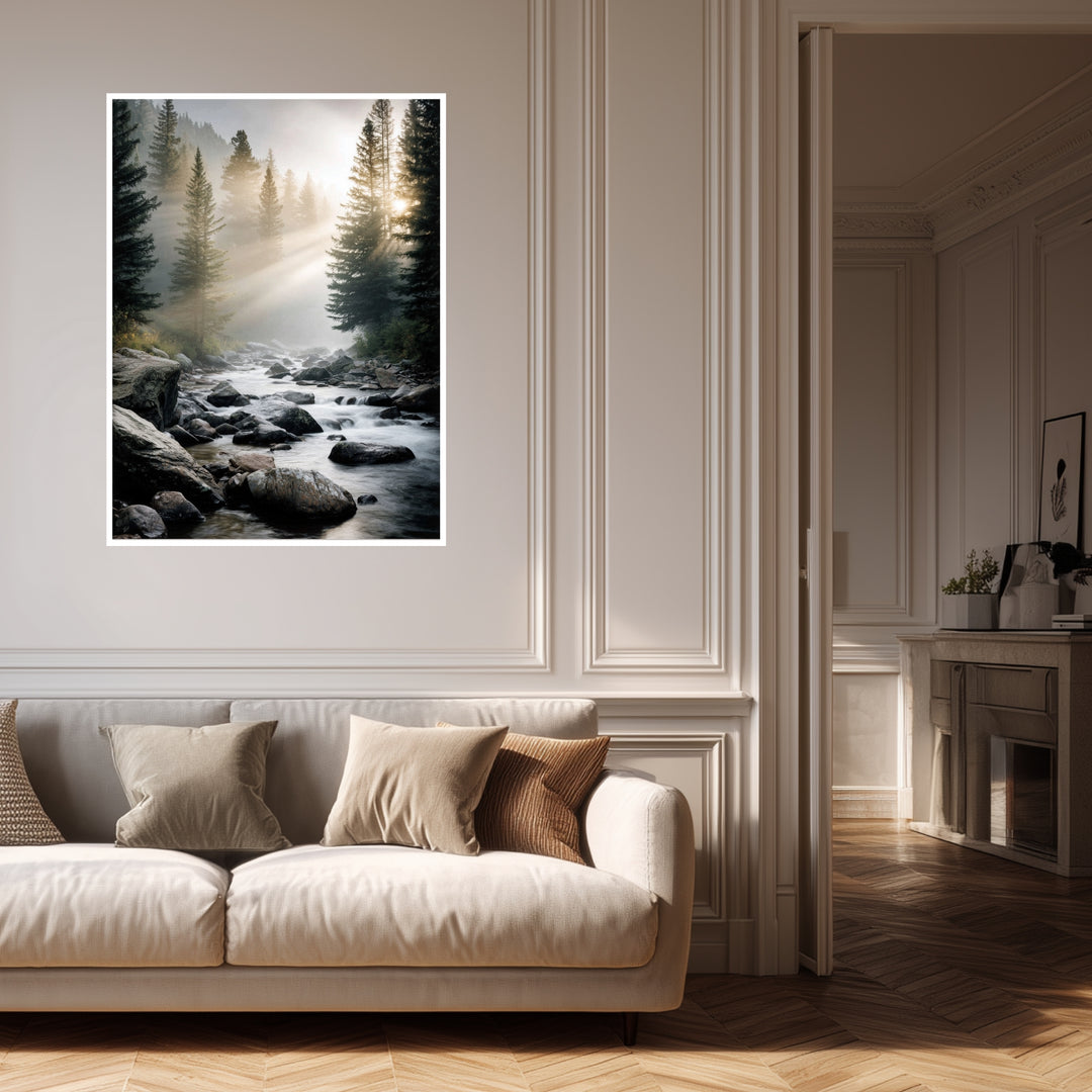 Bach im Morgennebel Poster Landschaft – mattes Kunstdruck-Papier – Ansicht 4