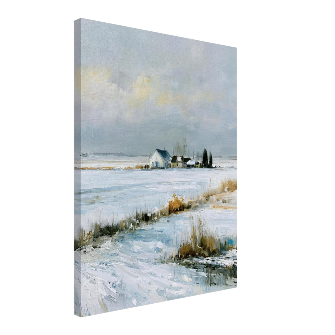 Stille Winterfelder im Schnee Leinwandbild – Schräge Ansicht – Produktfoto