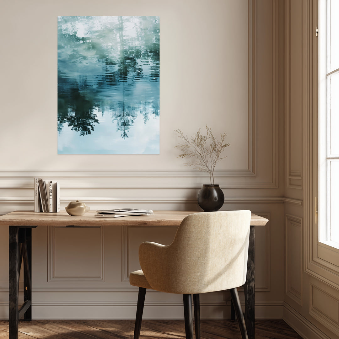 Spiegelung von Bäumen im Wasser Leinwandbild abstrakt – Leinwand auf Holzrahmen – Ansicht 3