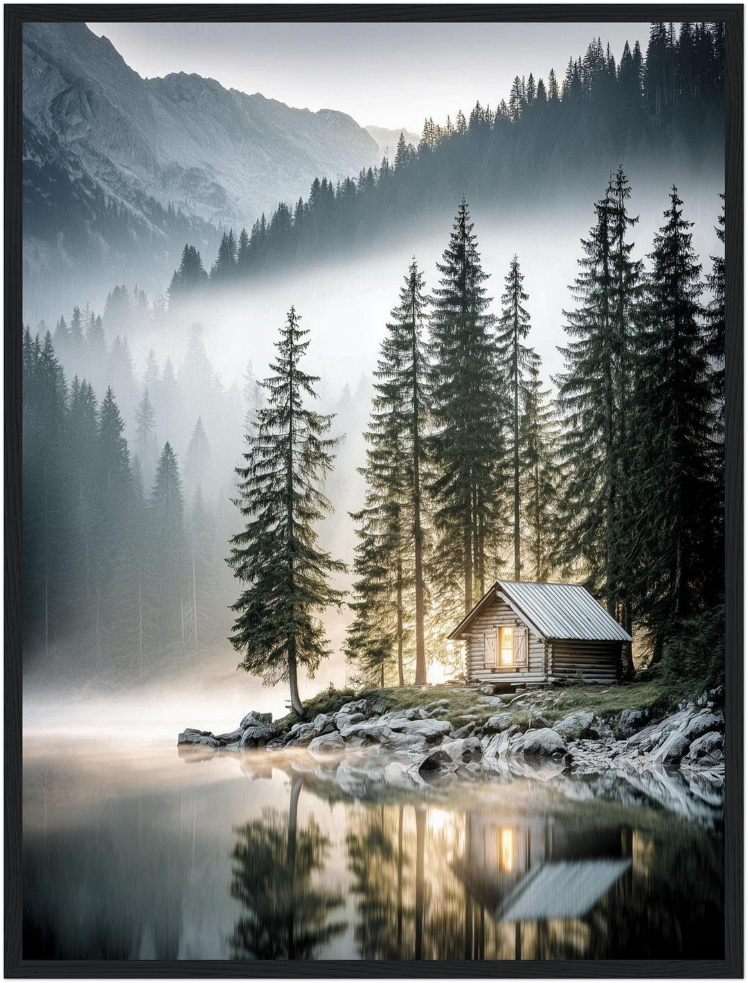Berghütte im Morgennebel Poster Landschaft – mattes Kunstdruck-Papier – Ansicht 5