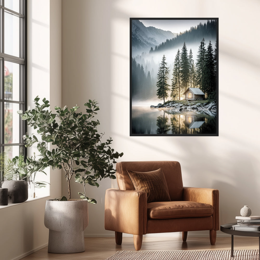 Berghütte im Morgennebel Poster Landschaft – mattes Kunstdruck-Papier – Ansicht 2