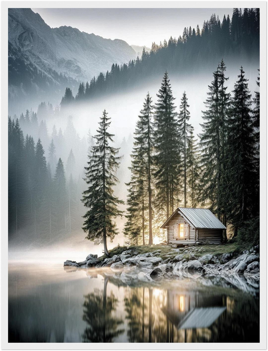 Berghütte im Morgennebel Poster Landschaft – mattes Kunstdruck-Papier – Ansicht 6