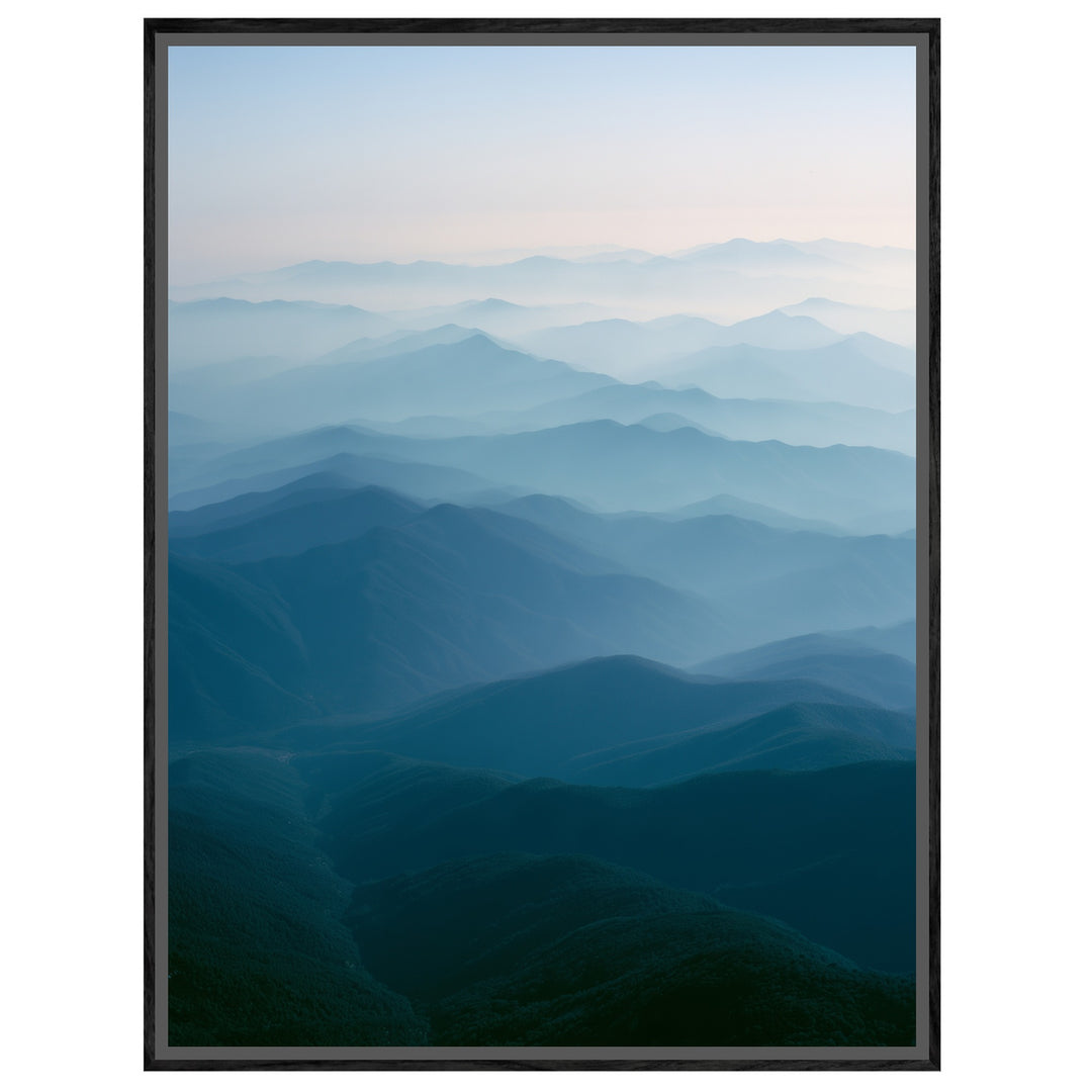 Blaue Bergwellen im Nebel Leinwandbild – Leinwandbild