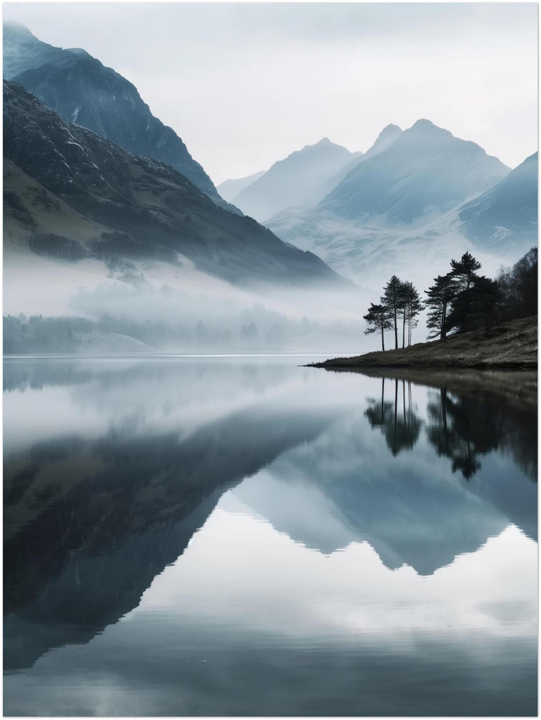 Bergsee im Nebel Landschaft – Wandkunst