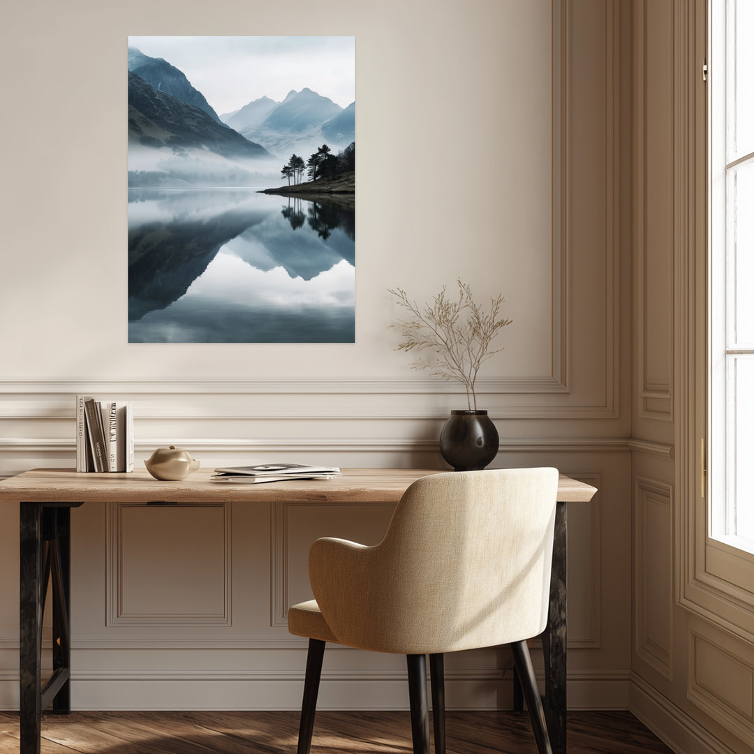 Bergsee im Nebel Poster Landschaft – mattes Kunstdruck-Papier – Ansicht 3