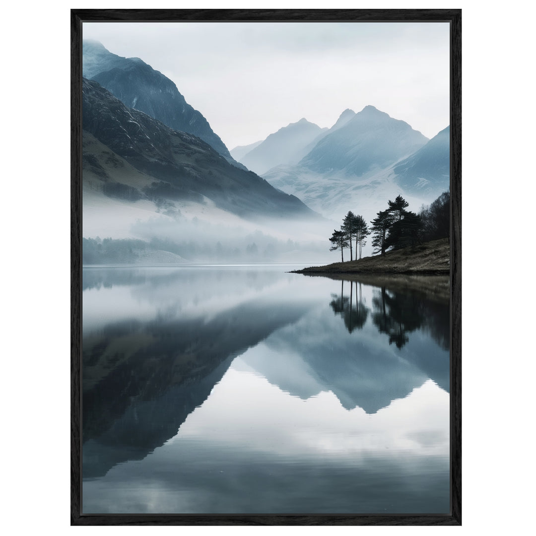 Bergsee im Nebel Leinwandbild Landschaft – Leinwand auf Holzrahmen – Ansicht 4