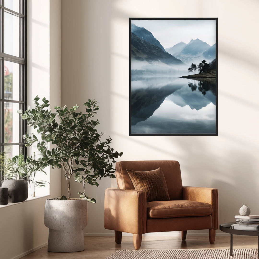 Bergsee im Nebel Poster Landschaft – mattes Kunstdruck-Papier – Ansicht 2