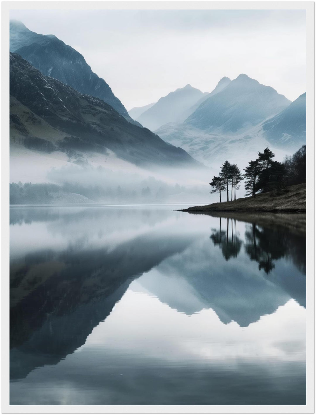 Bergsee im Nebel Poster Landschaft – mattes Kunstdruck-Papier – Ansicht 6