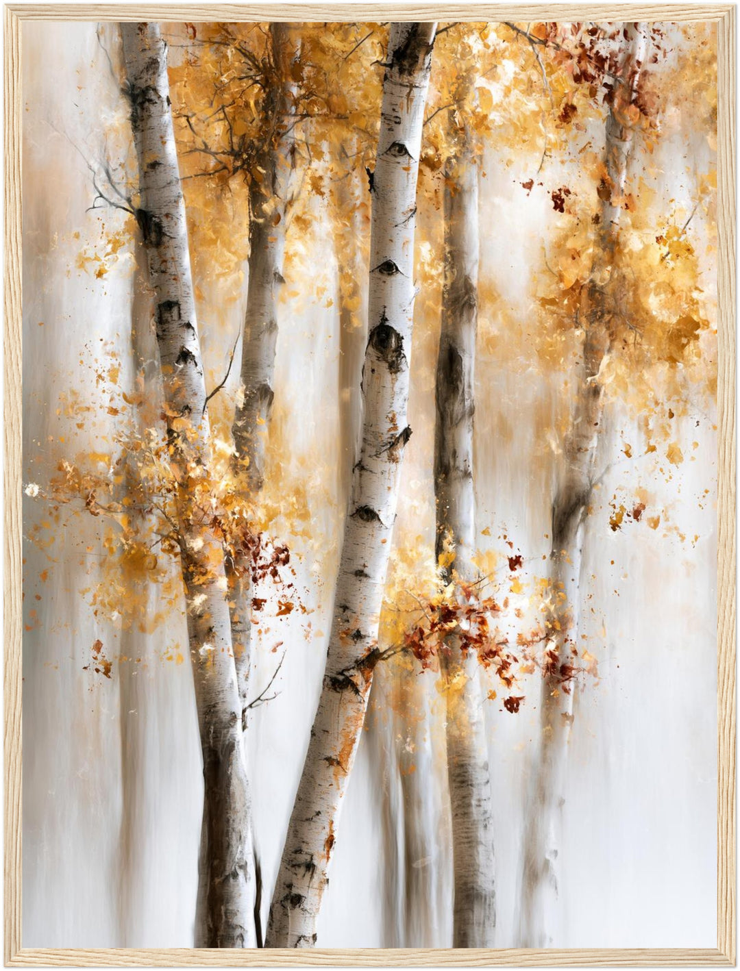 Birken im Herbstlicht Poster – Holz natur Rahmen – Produktfoto