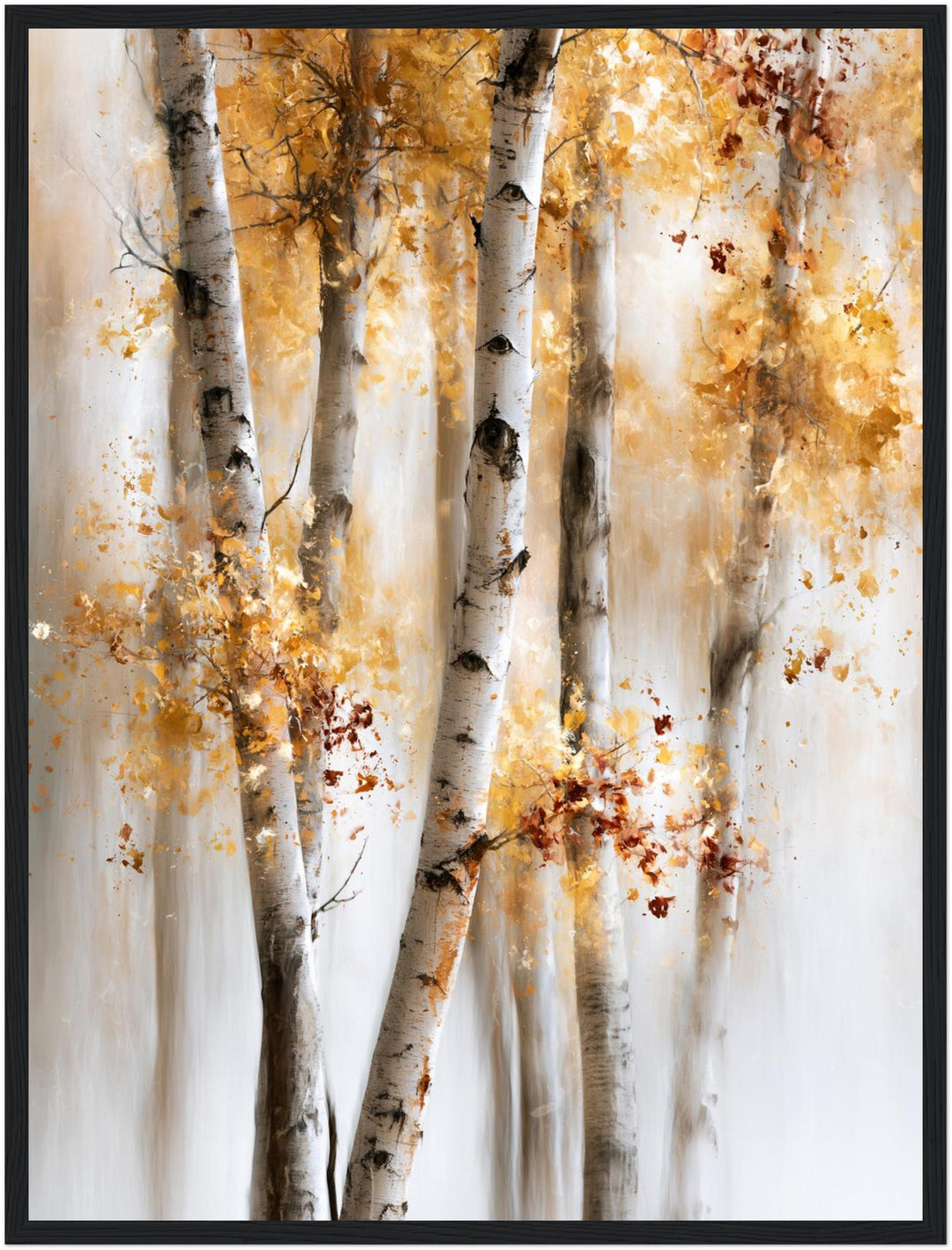 Birken im Herbstlicht Poster – Schwarzer Rahmen – Produktfoto