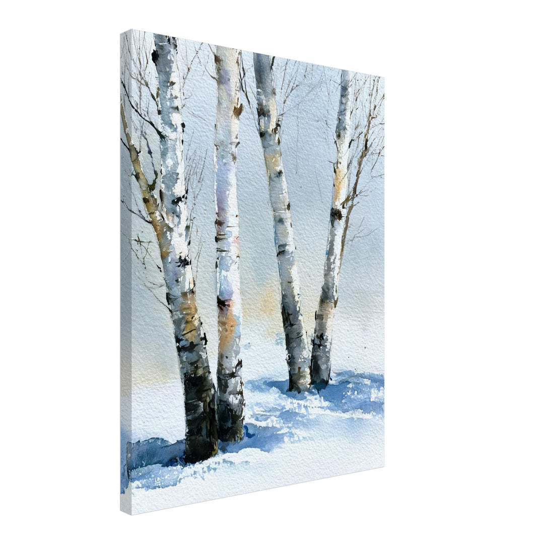 Birken im Winterschnee Leinwandbild – Schräge Ansicht – Produktfoto