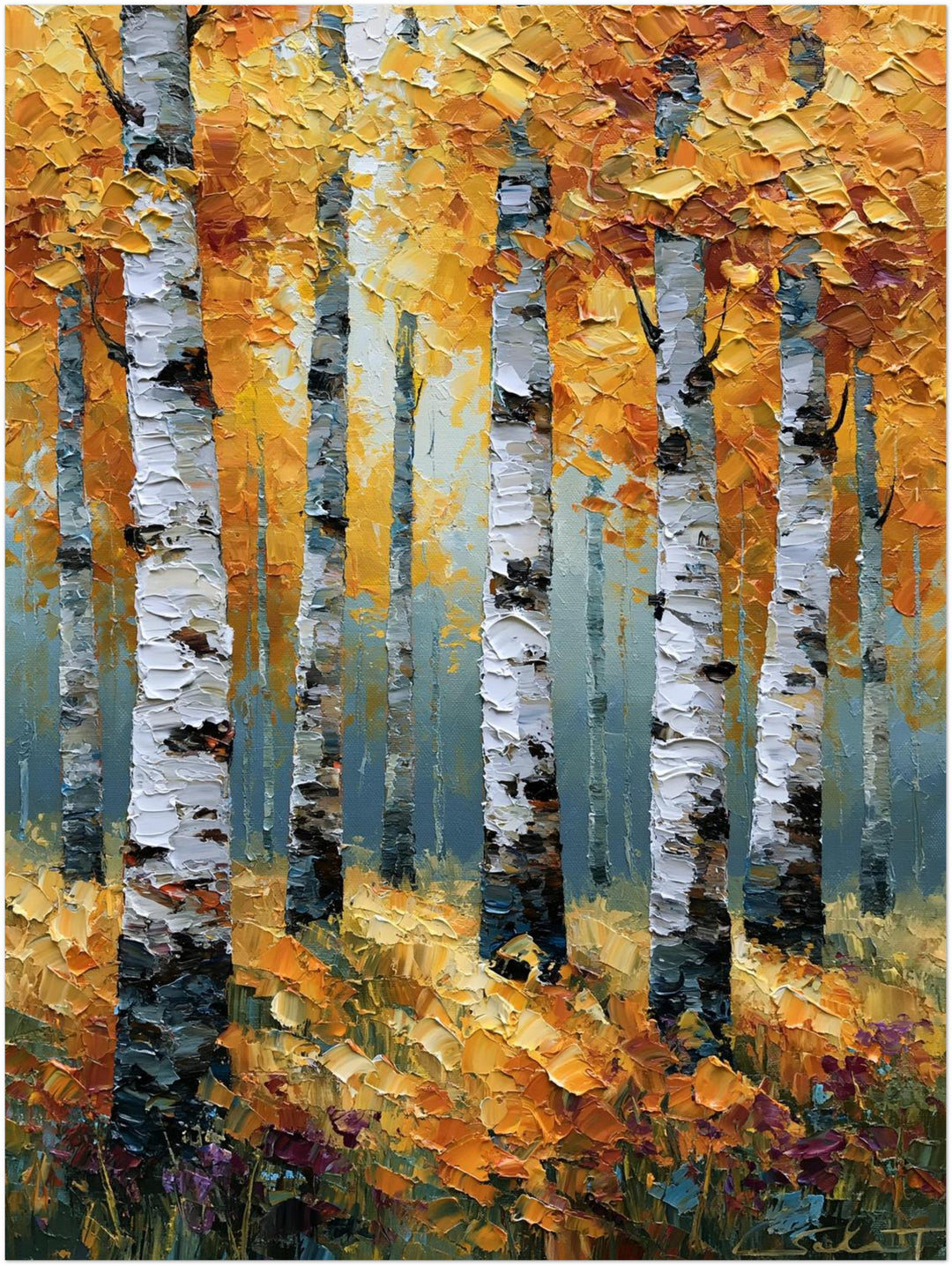 Goldener Birkenwald im Herbst Poster – Ohne Rahmen – Produktfoto