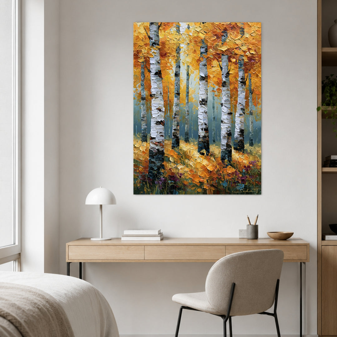 Goldener Birkenwald im Herbst Poster – Ohne Rahmen – Produktfoto
