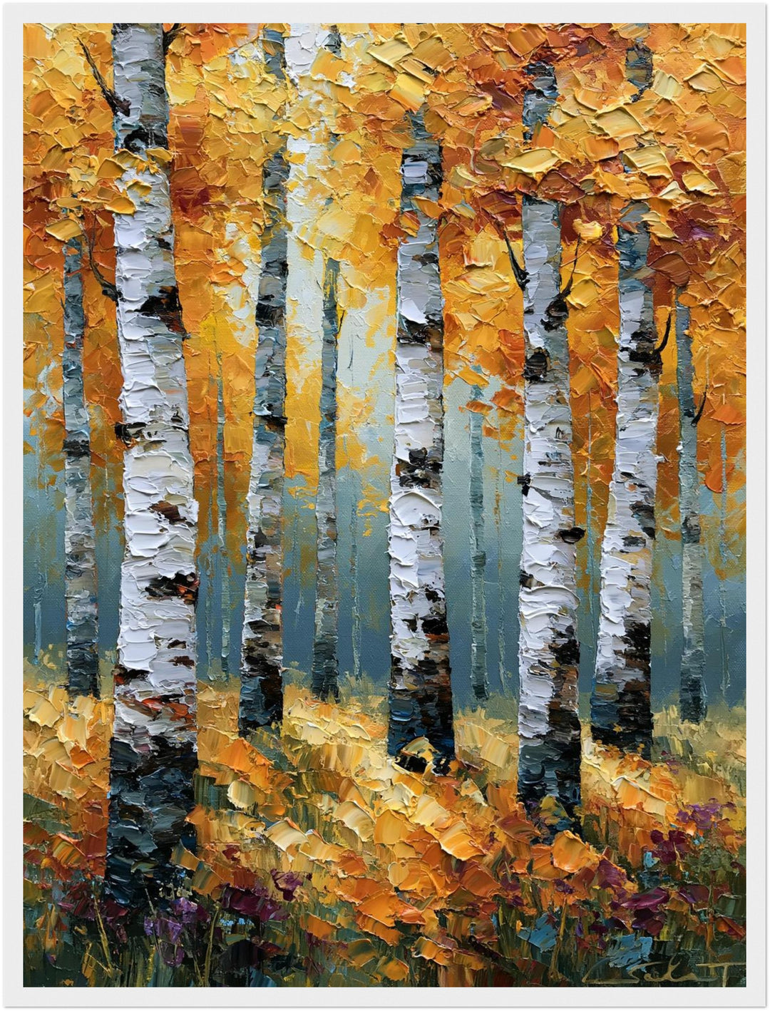 Goldener Birkenwald im Herbst Poster – Weißer Rahmen – Produktfoto