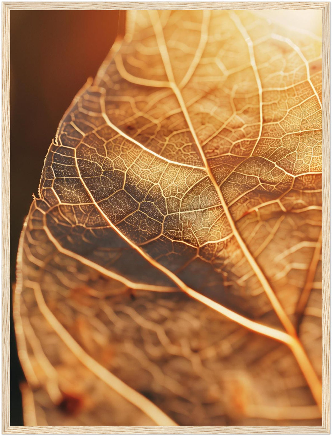 Goldenes Blattgeäder Poster – Holz natur Rahmen – Produktfoto