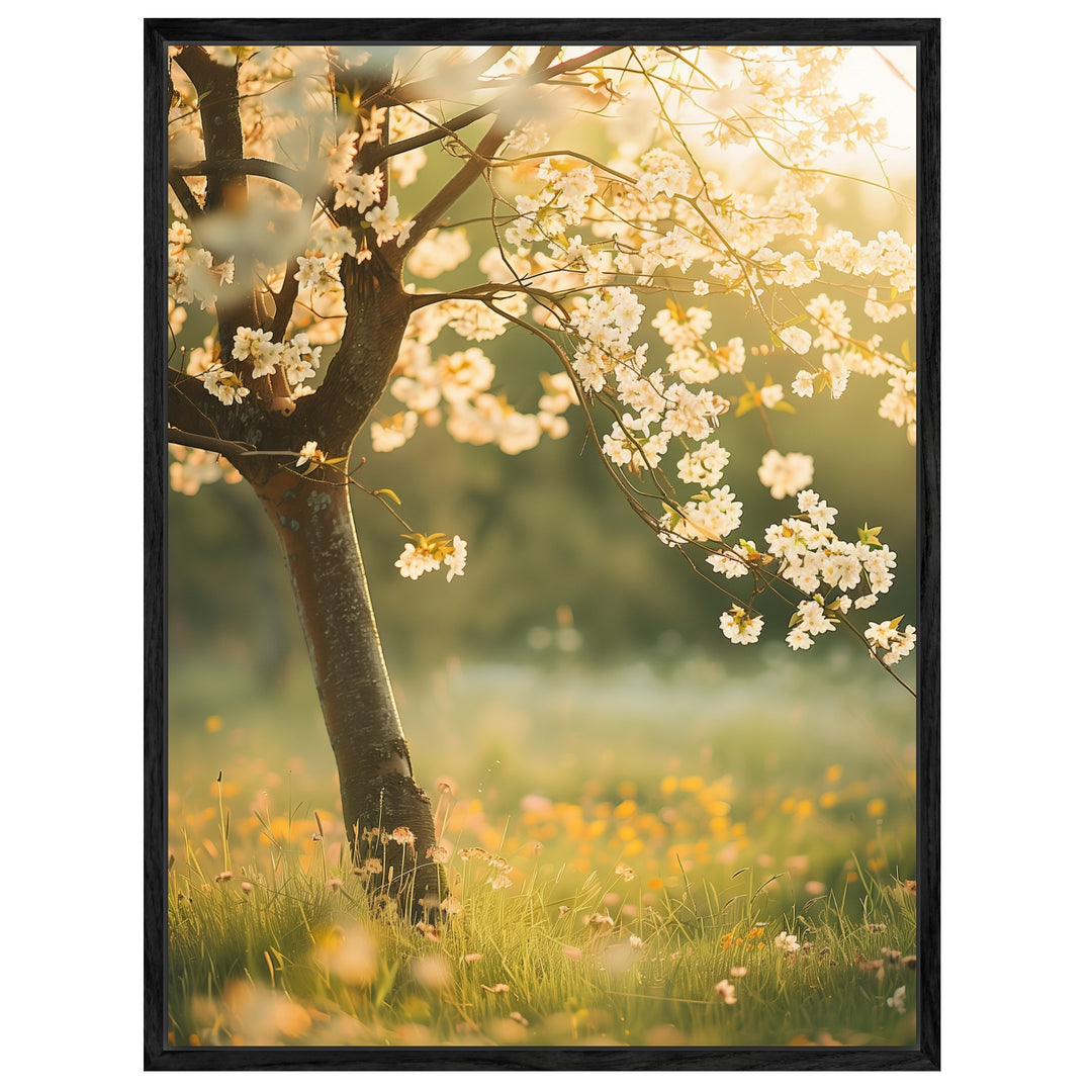 Kirschbaum im Frühling Leinwand Landschaft – Leinwand auf Holzrahmen – Ansicht 4