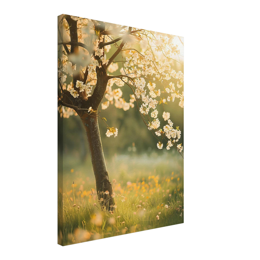 Kirschbaum im Frühling Leinwand Landschaft – Leinwand auf Holzrahmen – Ansicht 2