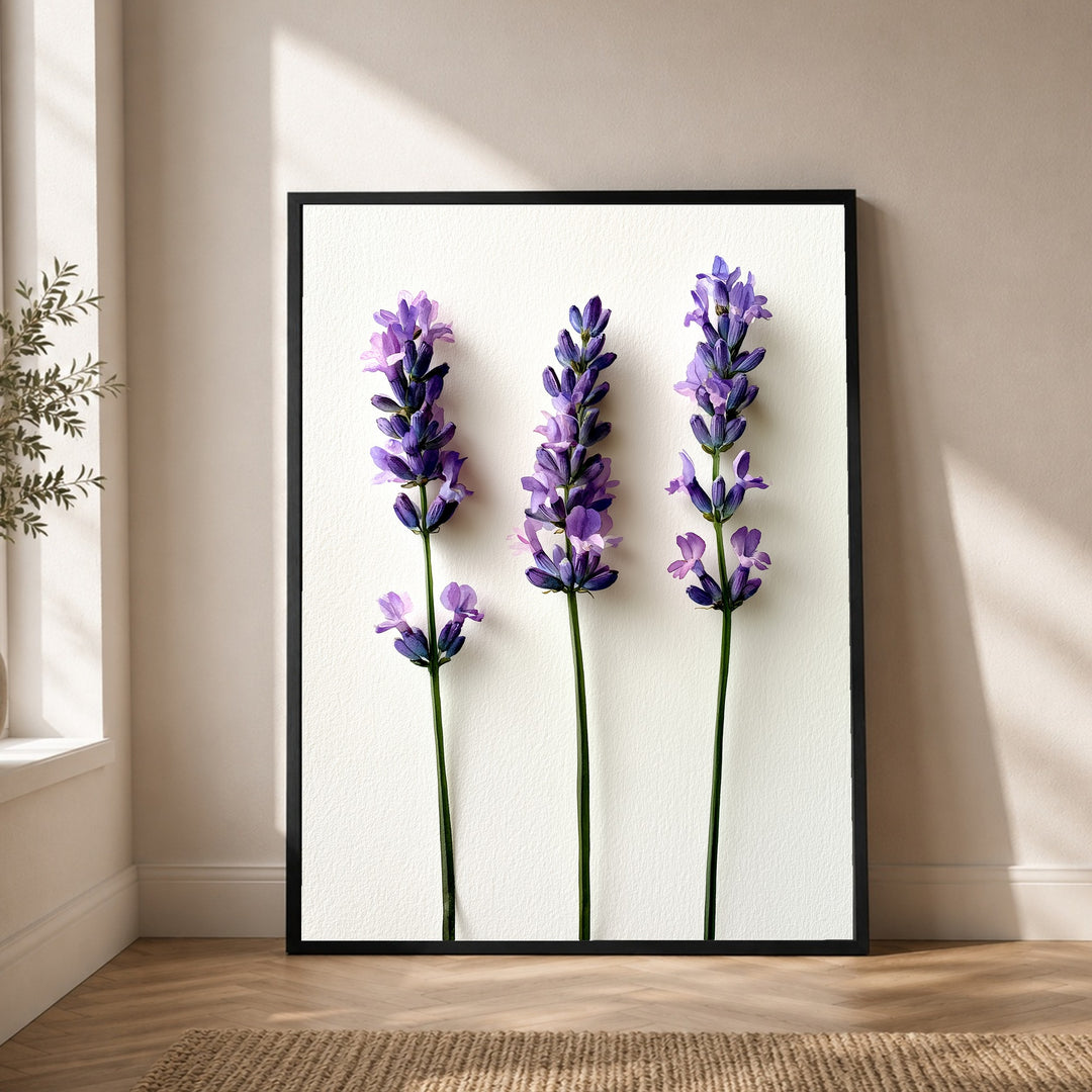 Drei Lavendel Stiele Poster – Schwarzer Rahmen – Produktfoto