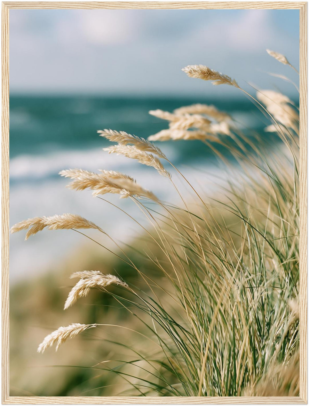 Dünengras am Meer Poster – Holz natur Rahmen – Produktfoto